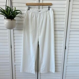 Kal Rieman Split Hem Capri Cropped Pants Ecru Broaddcloth Pull On‎ Size L